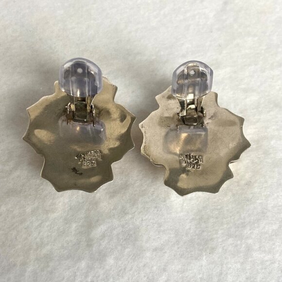 VTG Sterling Silver 925 Taxco Modernist Brass Accent Hollow Clip On Earrings - Picture 6 of 14